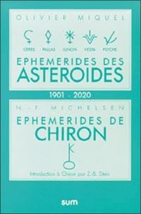 Ephémérides des astéroïdes : positions tous les 5 jours à 0 h GMT, Cérès, Pallas, Junon, Vesta, Psyché, 1901-2020. Ephémérides de Chiron : 1901-2020, positions tous les 5 jours à 0 h GMT