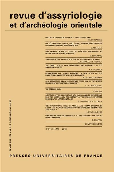 Revue d'assyriologie et d'archéologie orientale, n° 112