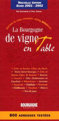 La Bourgogne de vigne en table : sélection de caves, domaines, hôtels, restaurants : guide 2001-2002