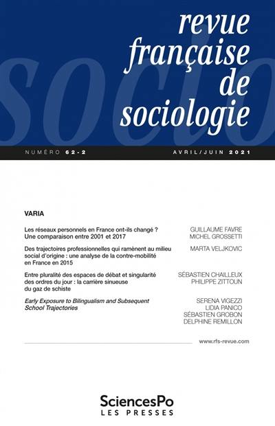 Revue française de sociologie, n° 62-2. Varia