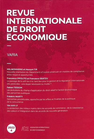Revue internationale de droit économique, n° 4 (2022). Varia