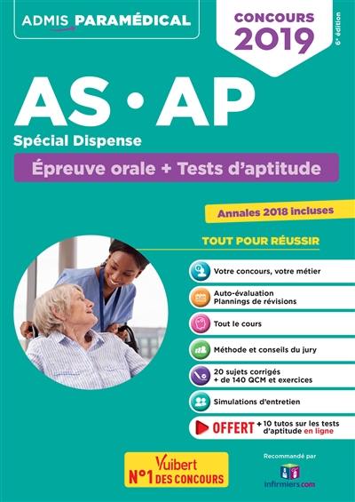 AS, AP, spécial dispense, concours 2019 : épreuve orale + tests d'aptitude