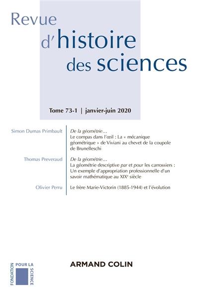Revue d'histoire des sciences, n° 73-1