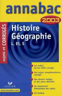 Histoire, géographie, L, ES, S : 2003