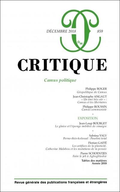 Critique, n° 859. Camus politique