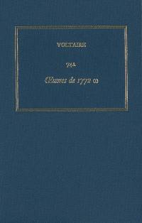 Les oeuvres complètes de Voltaire. Vol. 74A. Oeuvres de 1772