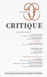 Critique, n° 821. Questions de goût