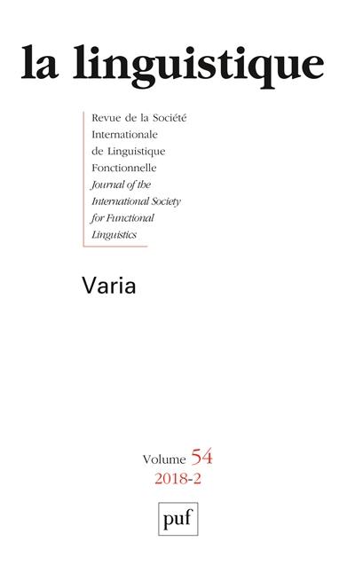 Linguistique (La), n° 2 (2018). Varia