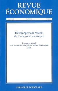 Revue économique, n° 53-3. Développements récents de l'analyse économique