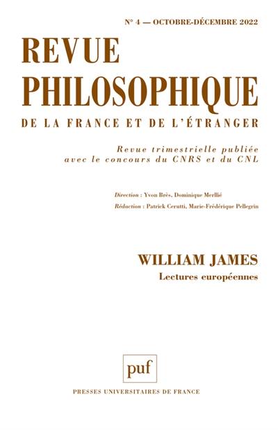 Revue philosophique, n° 4 (2022). William James : lectures européennes