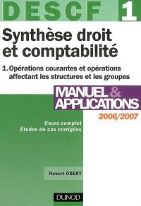 Synthèse droit et comptabilité, DESCF 1. Vol. 1. Opérations courantes et opérations affectant les structures et les groupes, 2006-2007 : cours complet, études de cas corrigées