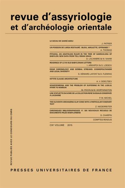 Revue d'assyriologie et d'archéologie orientale, n° 109