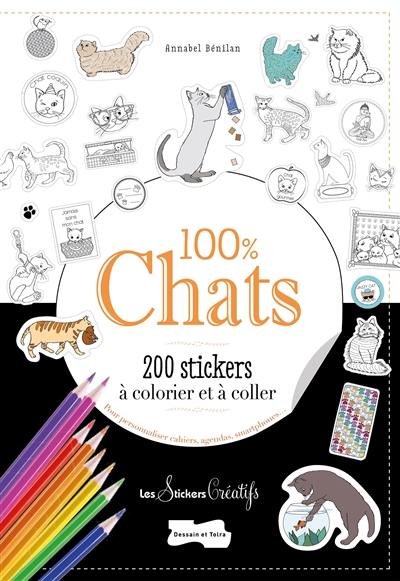 100 % chats : 200 stickers à colorier et à coller : pour personnaliser cahiers, agendas, smartphones...