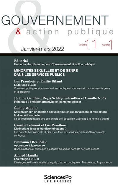 Gouvernement & action publique, n° 11-1. Minorités sexuelles et de genre dans les services publics