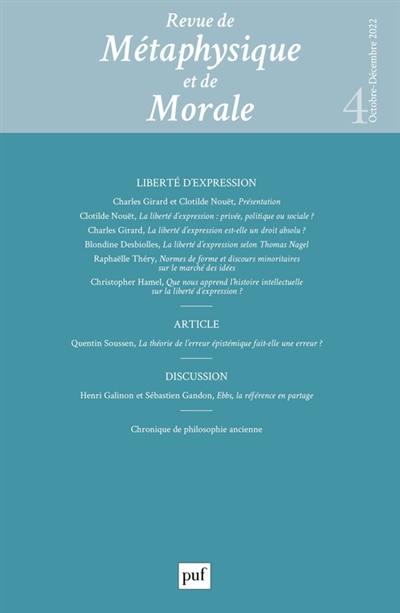 Revue de métaphysique et de morale, n° 4 (2022). Liberté d'expression