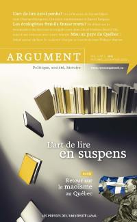 Argument. Vol. 11, no 1. L'art de lire en suspens