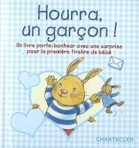 Hourra, un garçon ! : un livre porte-bonheur avec une surprise pour la première tirelire de bébé