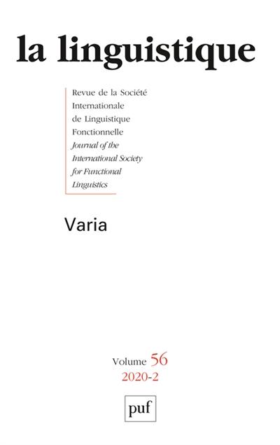 Linguistique (La), n° 2 (2020). Varia