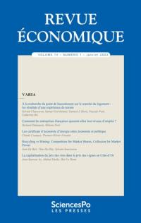 Revue économique, n° 74-1. Varia