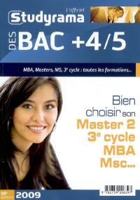 L'officiel Studyrama des bac + 4-5 : MBA, masters, MS, 3e cycle, toutes les formations