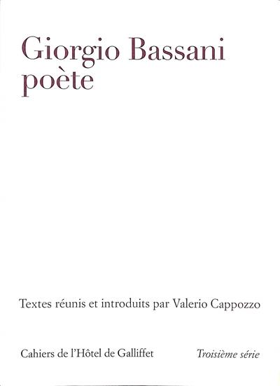 Giorgio Bassani poète : actes du colloque du 15 octobre 2021