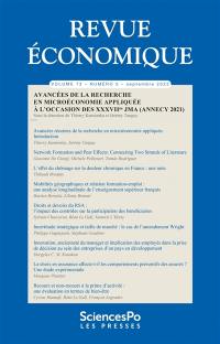 Revue économique, n° 73-5. Avancées de la recherche en microéconomie appliquée à l'occasion des XXXVIIes JMA (Annecy 2021)