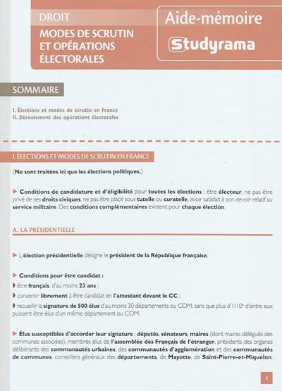 Modes de scrutin et opérations électorales