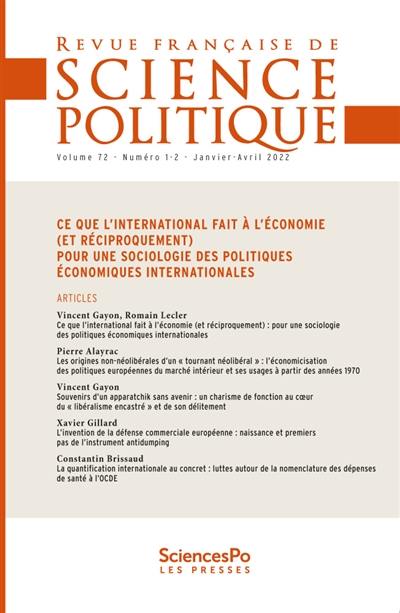 Revue française de science politique, n° 72-1