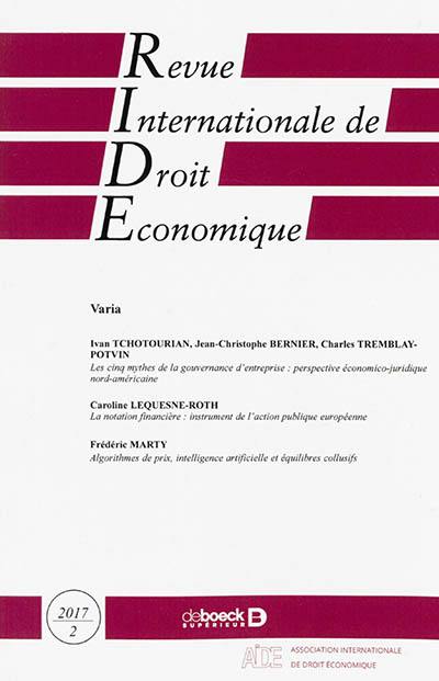 Revue internationale de droit économique, n° 2 (2017)