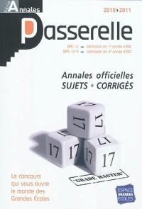 Passerelle ESC, annales concours 2010 : sujets et corrigés officiels