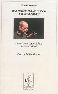Mise en texte et mise en scène d'un intime public : une lecture de Corpo di Stato de Marco Baliani