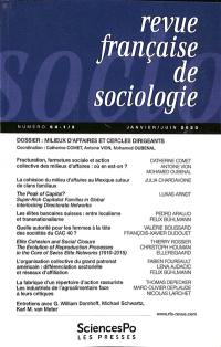 Revue française de sociologie, n° 64-1. Milieux d'affaires et cercles dirigeants