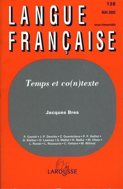 Langue française, n° 138. Temps et co(n)texte