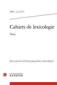 Cahiers de lexicologie, n° 115