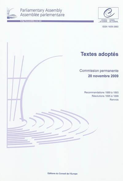 Assemblée parlementaire : textes adoptés : commission permanente 20 novembre 2009