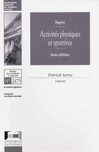 Activités physiques et sportives : rapport, lecture définitive