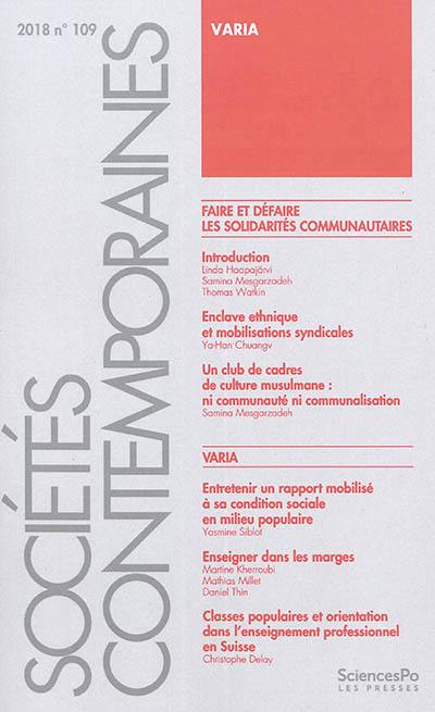 Sociétés contemporaines, n° 109. Varia