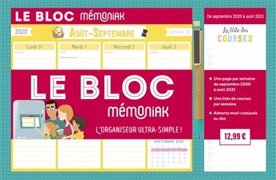 Le bloc Mémoniak : de septembre 2020 à août 2021 : l'organiseur ultra-simple !