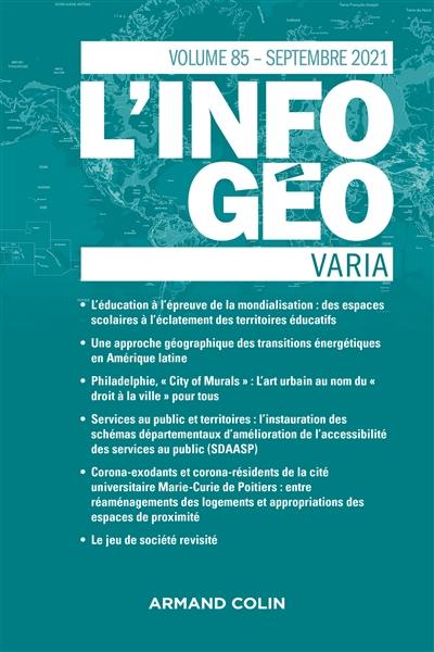 Information géographique (L'), n° 85-3. Varia