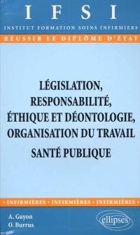 Législation, responsabilité, éthique et déontologie, organisation du travail : santé publique