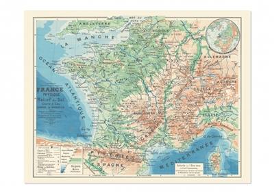 Carte France physique : France physique, relief du sol, cours d'eau, canaux de navigation