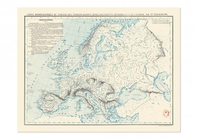 Carte hydrographique : carte hydrographique ou Tableau des versans, bassins, mers, lacs, fleuves, rivières et canaux de l'Europe