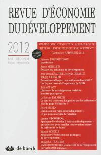 Revue d'économie du développement, n° 4 (2012). Malaise dans l'évaluation : quelles leçons tirer de l'expérience du développement ?