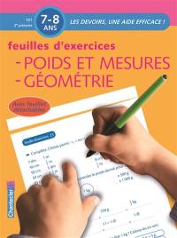 Poids et mesures, géométrie CE1, 2e primaire, 7-8 ans : feuilles d'exercices