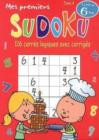 Mes premiers sudoku : 116 carrés logiques avec corrigés. Vol. 4. 3 niveaux de difficultés : 80 grilles de 4x4, 30 grilles 6x6, 6 grilles de 9x9