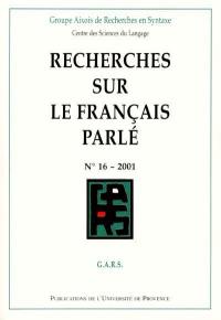 Recherches sur le français parlé, n° 16