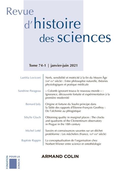 Revue d'histoire des sciences, n° 74-1