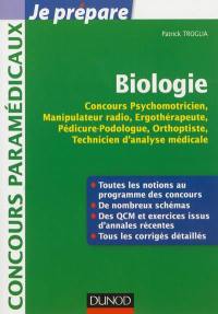 Biologie : concours psychomotricien, manipulateur radio, ergothérapeute, pédicure-podologue, orthoptiste, technicien d'analyse médicale