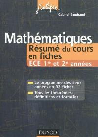 Mathématiques : résumés du cours en fiches : ECE 1re et 2e années