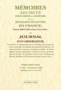Mémoires secrets ou Journal d'un observateur. Vol. 29. 1er mai-6 octobre 1785